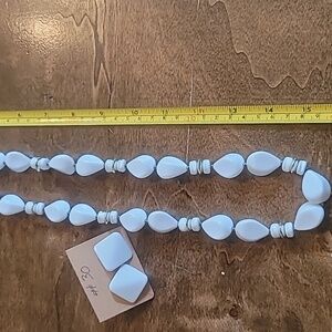 Purple #30 White Beaded Necklace and Earring Set